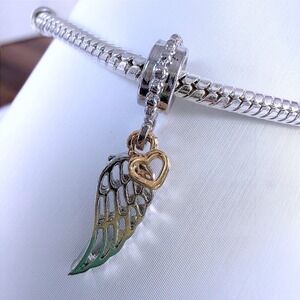 Silver Bead Charm Fits Snake Chain Bracelet Angel Wing‎ Heart Dangle